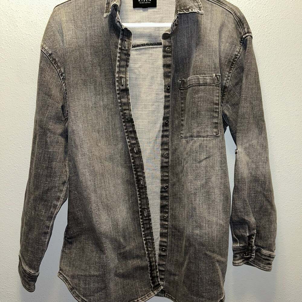 Risen Oversized Washed Black Denim Shirt